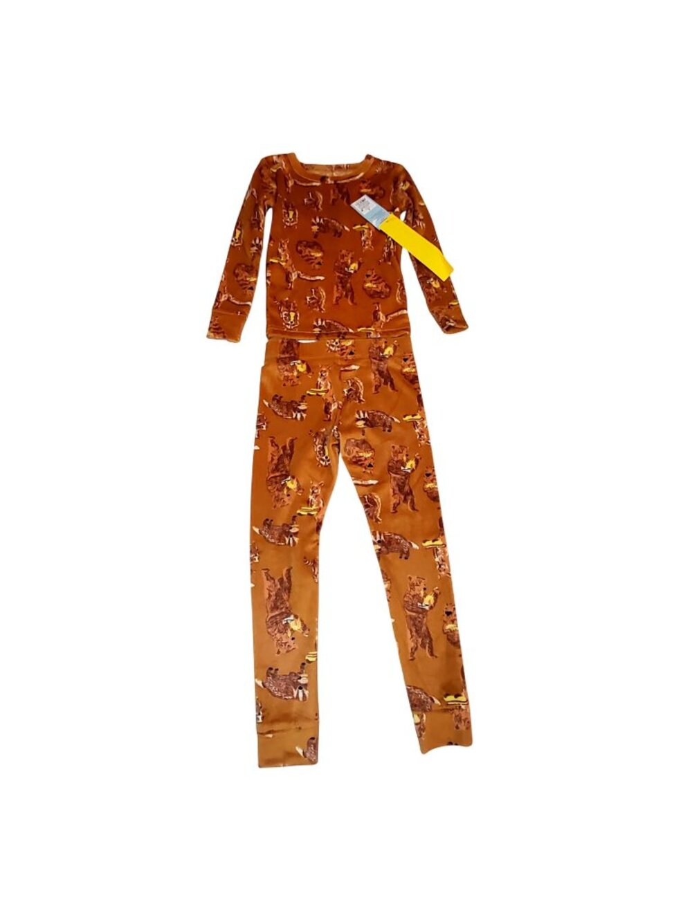 Cat & Jack Kids Brown Animal Print Long-Sleeve Pajama Set Size 4 Long-sleeve top